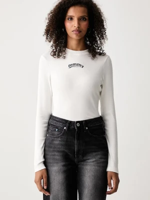 Tommy Jeans longsleeve damski bawełniany z elastanem biały