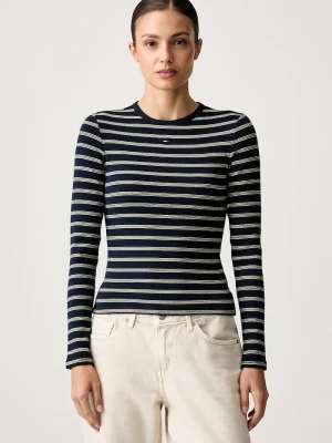 Tommy Jeans longsleeve damski bawełniany z elastanem granatowy