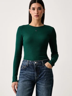Tommy Jeans longsleeve damski bawełniany z elastanem zielony