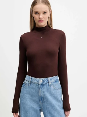 Tommy Jeans longsleeve damski kolor brązowy z półgolfem DW0DW19830