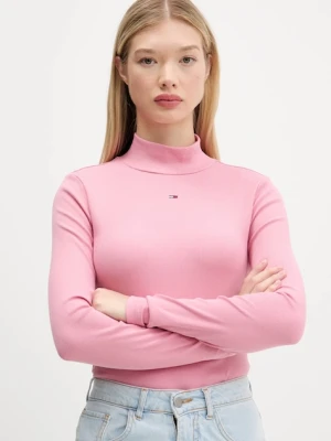 Tommy Jeans longsleeve damski kolor różowy z półgolfem DW0DW19830