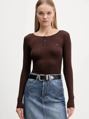 Tommy Jeans longsleeve kolor brązowy DW0DW21575