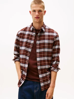 Tommy Jeans Męska koszula casual Mężczyźni Regular Fit Bawełna brązowy w kratkę,