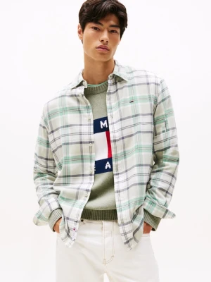 Tommy Jeans Męska koszula casual Mężczyźni Regular Fit Bawełna zielony|szary|biały w kratkę,