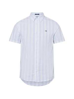 Tommy Jeans Męska koszula casual z zawartością lnu Mężczyźni Regular Fit Bawełna niebieski w paski,