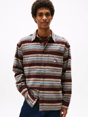 Tommy Jeans Męska koszula flanelowa Mężczyźni Comfort Fit Bawełna brązowy|beżowy|zielony w paski,