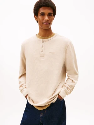 Tommy Jeans Męska koszula z długim rękawem Mężczyźni Bawełna beżowy wypukły wzór tkaniny,