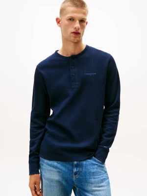 Tommy Jeans Męska koszula z długim rękawem Mężczyźni Bawełna niebieski wypukły wzór tkaniny,