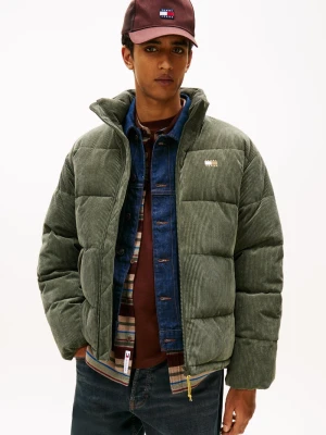 Tommy Jeans Męska sztruksowa kurtka pikowana Mężczyźni Sztuczne włókno zielony jednolity,
