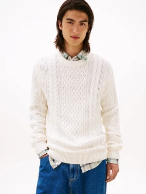 Tommy Jeans Męski sweter Mężczyźni Bawełna biały jednolity,