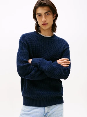 Tommy Jeans Męski sweter z dzianiny Mężczyźni Bawełna niebieski jednolity,