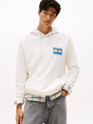 Tommy Jeans Męski sweter z kapturem Mężczyźni Materiał dresowy biały nadruk,