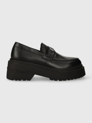 Tommy Jeans mokasyny skórzane TJW CHUNKY LOAFER damskie kolor czarny na platformie EN0EN02320
