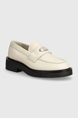 Tommy Jeans mokasyny skórzane TJW FLAT LOAFER damskie kolor beżowy na płaskim obcasie EN0EN02557