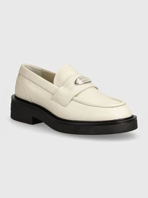 Tommy Jeans mokasyny skórzane TJW FLAT LOAFER damskie kolor beżowy na płaskim obcasie EN0EN02557