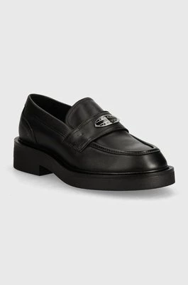 Tommy Jeans mokasyny skórzane TJW FLAT LOAFER damskie kolor czarny na płaskim obcasie EN0EN02557