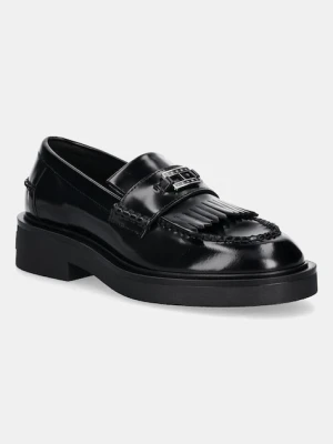 Tommy Jeans mokasyny skórzane TJW FRINGES LOAFER damskie kolor czarny na płaskim obcasie EN0EN02790