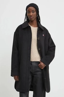 Tommy Jeans płaszcz z domieszką wełny kolor czarny przejściowy oversize DW0DW19831