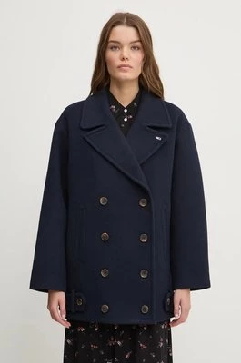 Tommy Jeans płaszcz z domieszką wełny kolor granatowy przejściowy oversize DW0DW19752