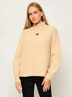 Tommy Jeans Półgolf Badge | Relaxed fit | z dodatkiem wełny beżowy