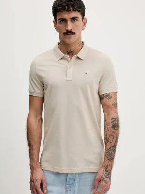 Tommy Jeans polo bawełniane kolor beżowy gładki DM0DM20676