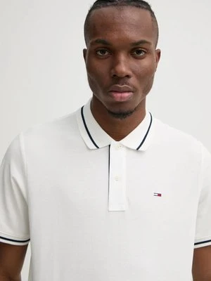 Tommy Jeans polo bawełniane kolor beżowy gładki DM0DM20745