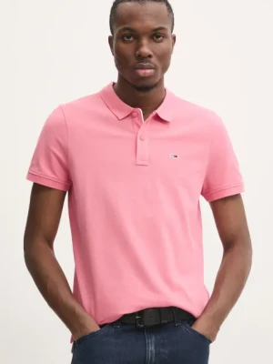 Tommy Jeans polo bawełniane kolor różowy gładki DM0DM18312