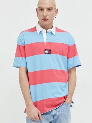 Tommy Jeans polo bawełniane kolor różowy wzorzysty