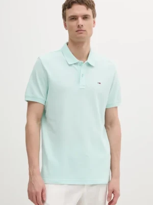 Tommy Jeans polo bawełniane kolor turkusowy gładki DM0DM20226