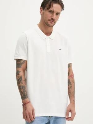 Tommy Jeans polo bawełniane męski kolor beżowy gładki DM0DM20676