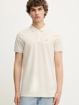 Tommy Jeans polo bawełniane męski kolor beżowy gładki DM0DM20676