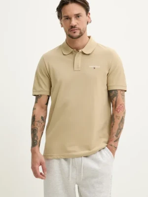 Tommy Jeans polo bawełniane męski kolor beżowy gładki DM0DM20914