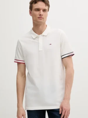 Tommy Jeans polo bawełniane męski kolor biały gładki DM0DM21306
