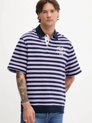 Tommy Jeans polo bawełniane męski kolor fioletowy wzorzysty DM0DM21786