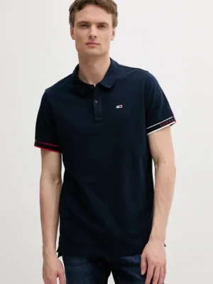 Tommy Jeans polo bawełniane męski kolor granatowy gładki DM0DM21306