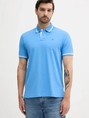 Tommy Jeans polo bawełniane męski kolor niebieski gładki DM0DM21846