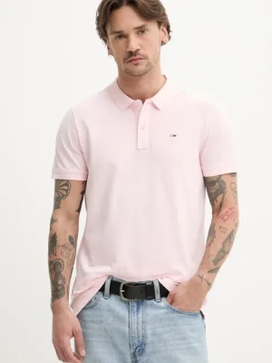 Tommy Jeans polo bawełniane męski kolor różowy gładki DM0DM20676