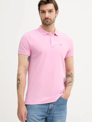 Tommy Jeans polo bawełniane męski kolor różowy gładki DM0DM20676