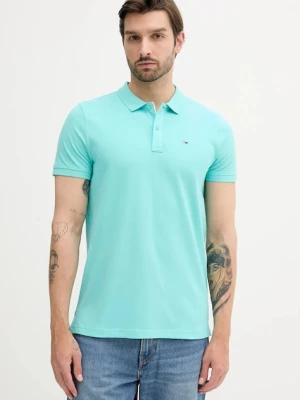 Tommy Jeans polo bawełniane męski kolor turkusowy gładki DM0DM20676