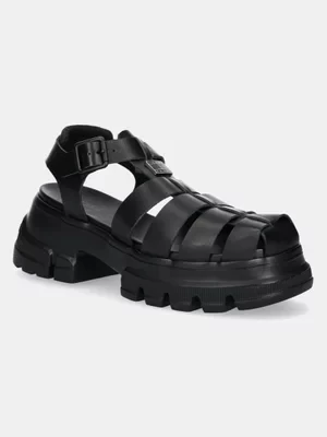 Tommy Jeans sandały skórzane FISHERMAN SANDAL damskie kolor czarny na platformie EN0EN02751