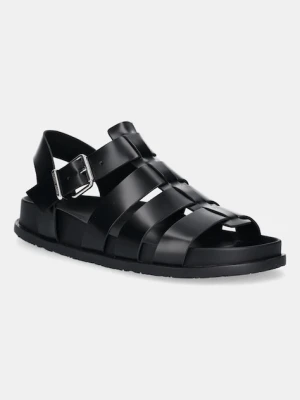 Tommy Jeans sandały skórzane TJW FISHERMAN PATENT SANDAL damskie kolor czarny EN0EN02874