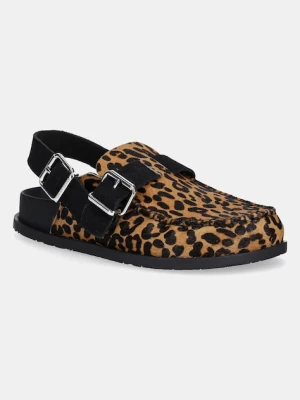 Tommy Jeans sandały skórzane TJW MULE LEOPARD damskie kolor brązowy EN0EN02884