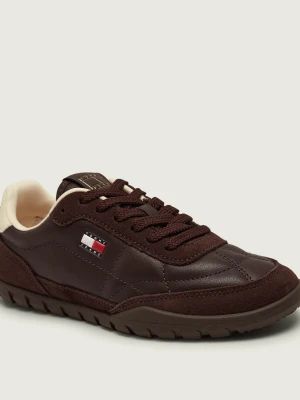 Tommy Jeans Skórzane sneakersy | zamsz brązowy