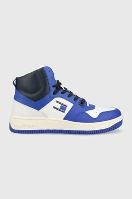 Tommy Jeans sneakersy skórzane MID CUT BASKET kolor niebieski EM0EM01164