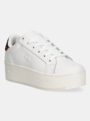 Tommy Jeans sneakersy skórzane TJW FLATFORM LEOPARD SNEAKER damskie kolor biały EN0EN02930