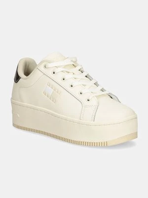 Zdjęcie produktu Tommy Jeans sneakersy skórzane TJW FLATFORM SNEAKER METALLIC kolor beżowy EN0EN02711