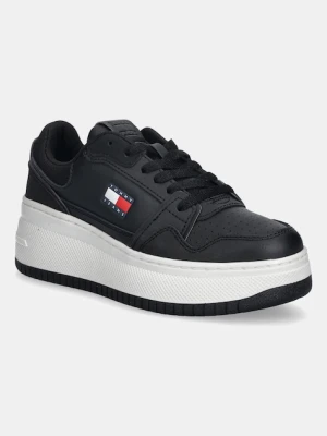 Tommy Jeans sneakersy skórzane TJW RETRO BASKET FLATFORM damskie kolor czarny EN0EN02860