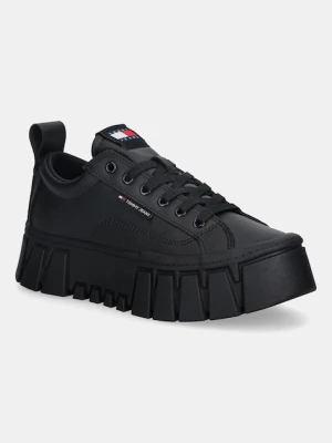 Tommy Jeans sneakersy skórzane TJW VULC FLATFORM LEATHER damskie kolor czarny EN0EN03008