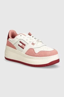 Tommy Jeans sneakersy TJW RETRO BASKET FLATFORM MIX kolor różowy EN0EN02654