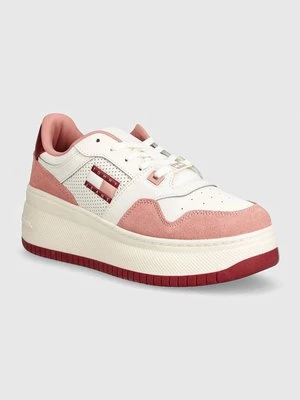 Tommy Jeans sneakersy TJW RETRO BASKET FLATFORM MIX kolor różowy EN0EN02654